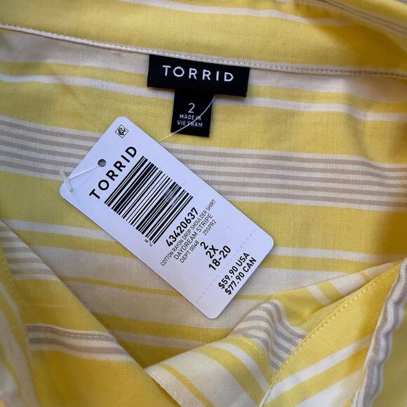 NWT Torrid Drop Shoulder Shirt SZ 2 Daydream Stripe 43420637 Butter Yellow - Picture 4 of 8